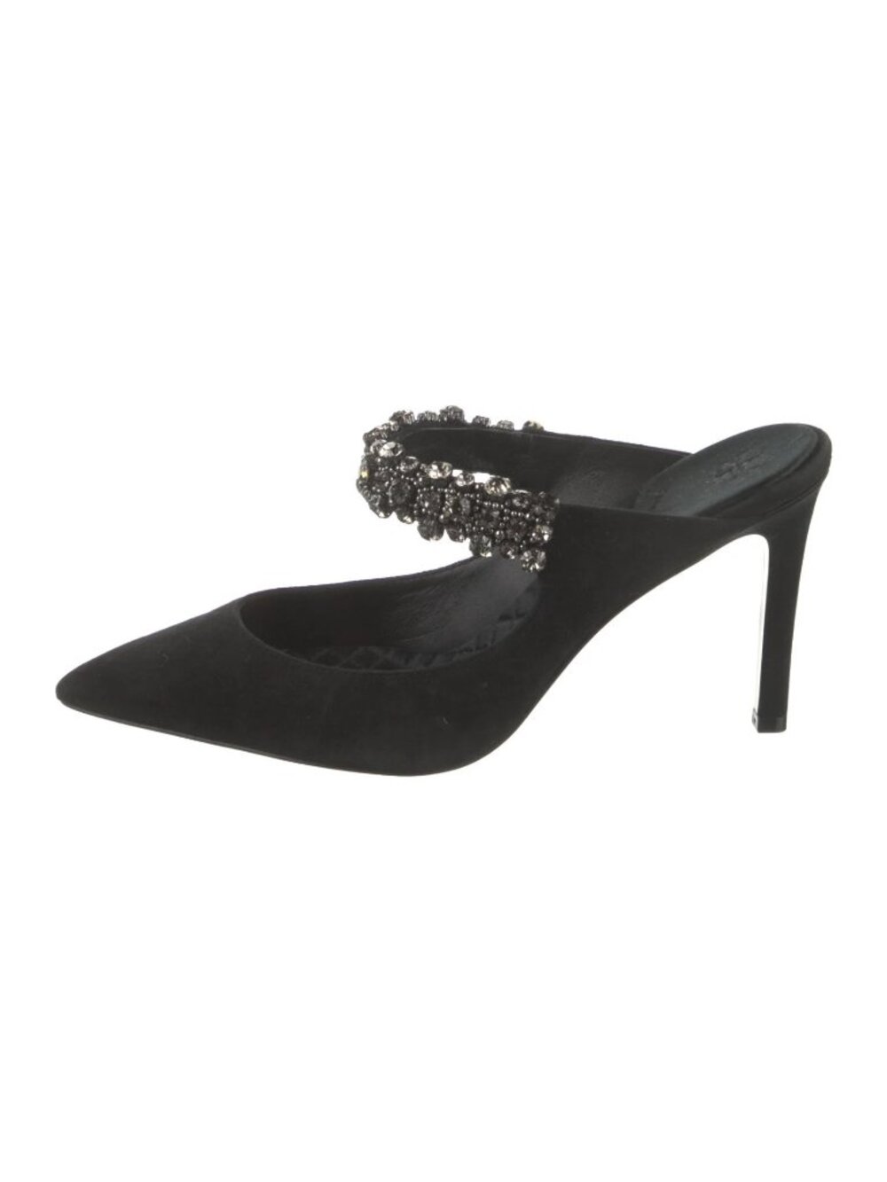 Tory Burch Black Suede Crystal Embellished Pointed Toe Mule Stiletto Heel Size 9